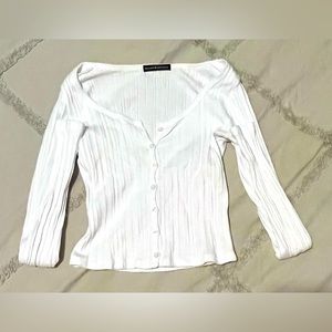 Brandy Melville, ONE SIZE, white ribbed long sleeve button up